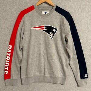 Starter New England Patriots NFL Crewneck Sweatshirt Gray Red Navy Mens Small